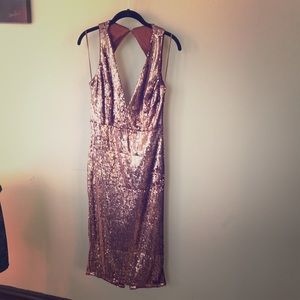Large Bronze Sequin Cutout Midi Dress